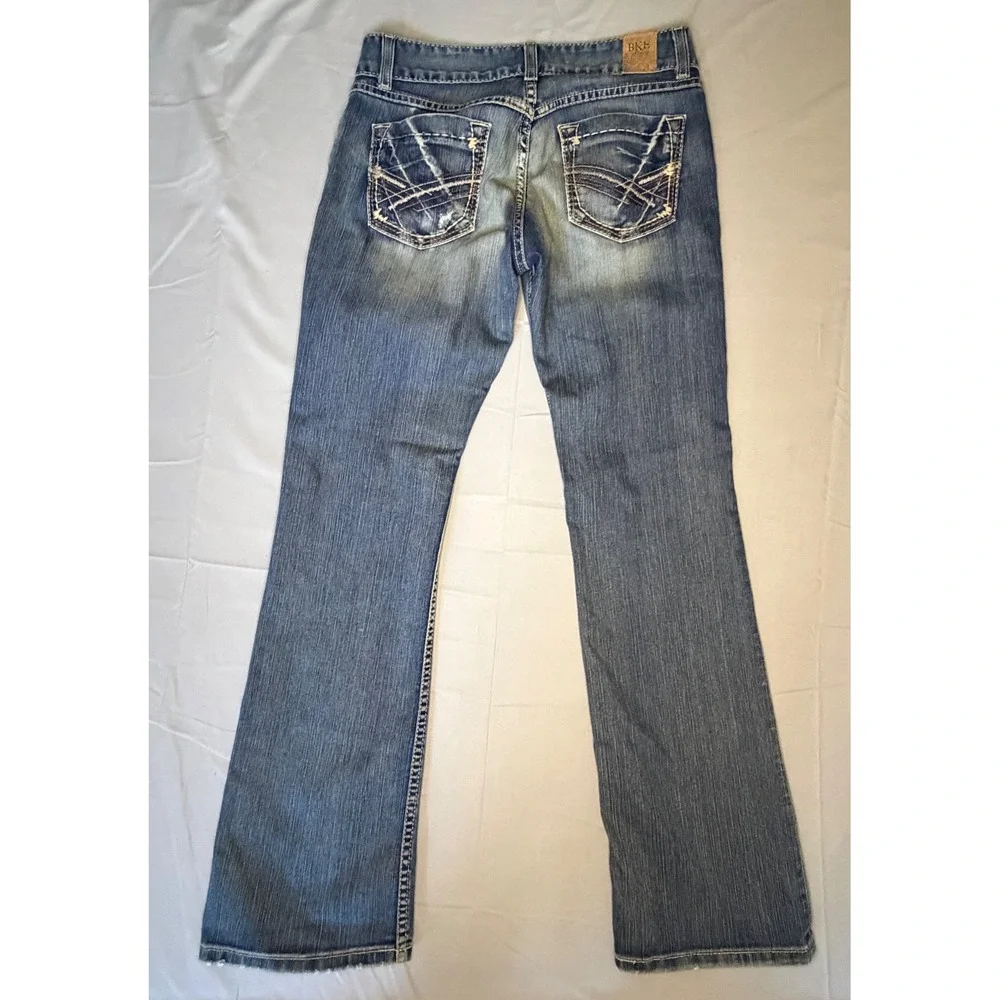 BKE Culture Boot Jeans Women's 29x31.5 Blue Embroidered Stretch Boho Cowgirl
